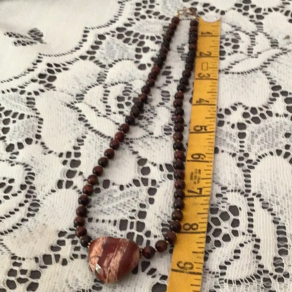 Handmade Poppy Jasper Heart Necklace and Earring Set. 18”. Copper/gold findings - Picture 6 of 6